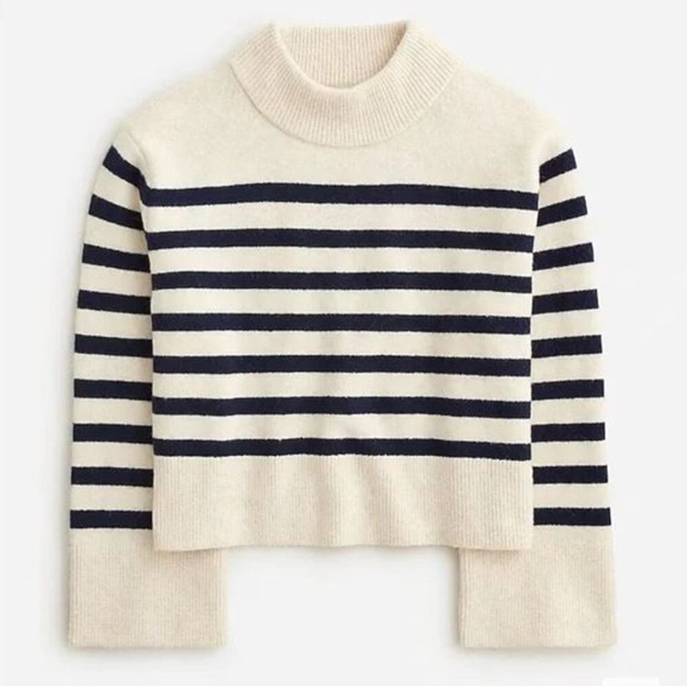 J. Crew Chunky Crewneck Sweater Breton Stripe Merino Wool Blend Supersoft Yarn